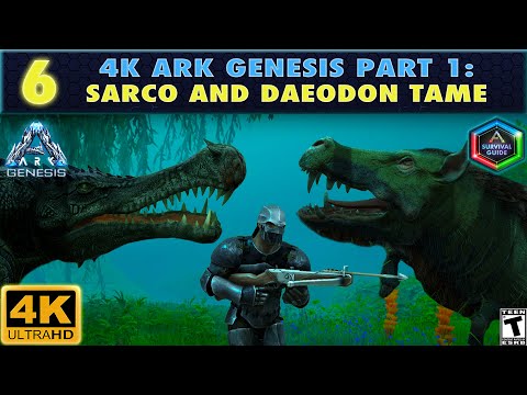Let's Play 4K Ark Genesis 6: Taming a Sarco and Daeodon with an Epic Taming Pen