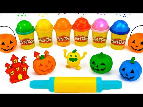 🎃Satisfying Halloween Play Doh Kinetic Sand Ghost & Pumpkin Shapes 👻 Rainbow Sand ASMR