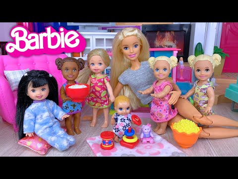 Barbie & Ken Doll Family Evening Routine and Toddlers First Sleepover