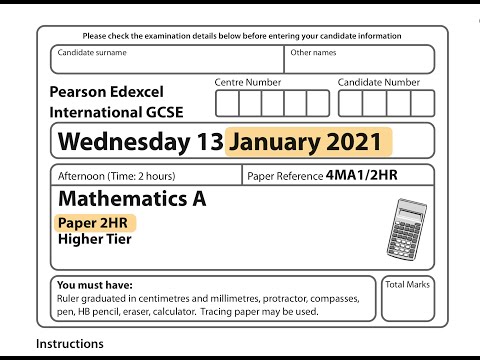 IGCSE Mathematics January 2021 - 4MA1/2HR