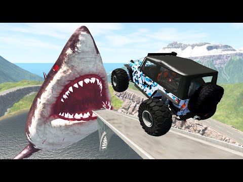 HUGE BLOODY SHARK! | Open Bridge Crashes over Giant Cereal bowl with Screaming Hand  - BeamNG.Drive