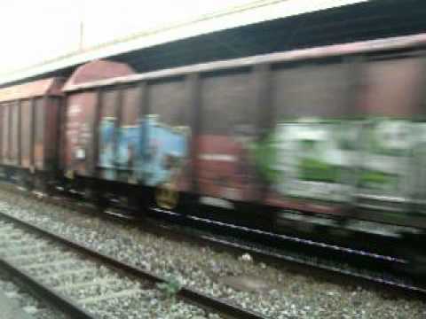 Transito Treno Merci MRS 50946 con D 100 Voshlo Nuova di Fabbrica in Transito Lento a Cavallermaggiore