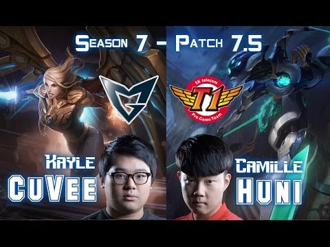 SSG CuVee KAYLE vs SKT T1 Huni CAMILLE Top - Patch 7.5 KR Ranked