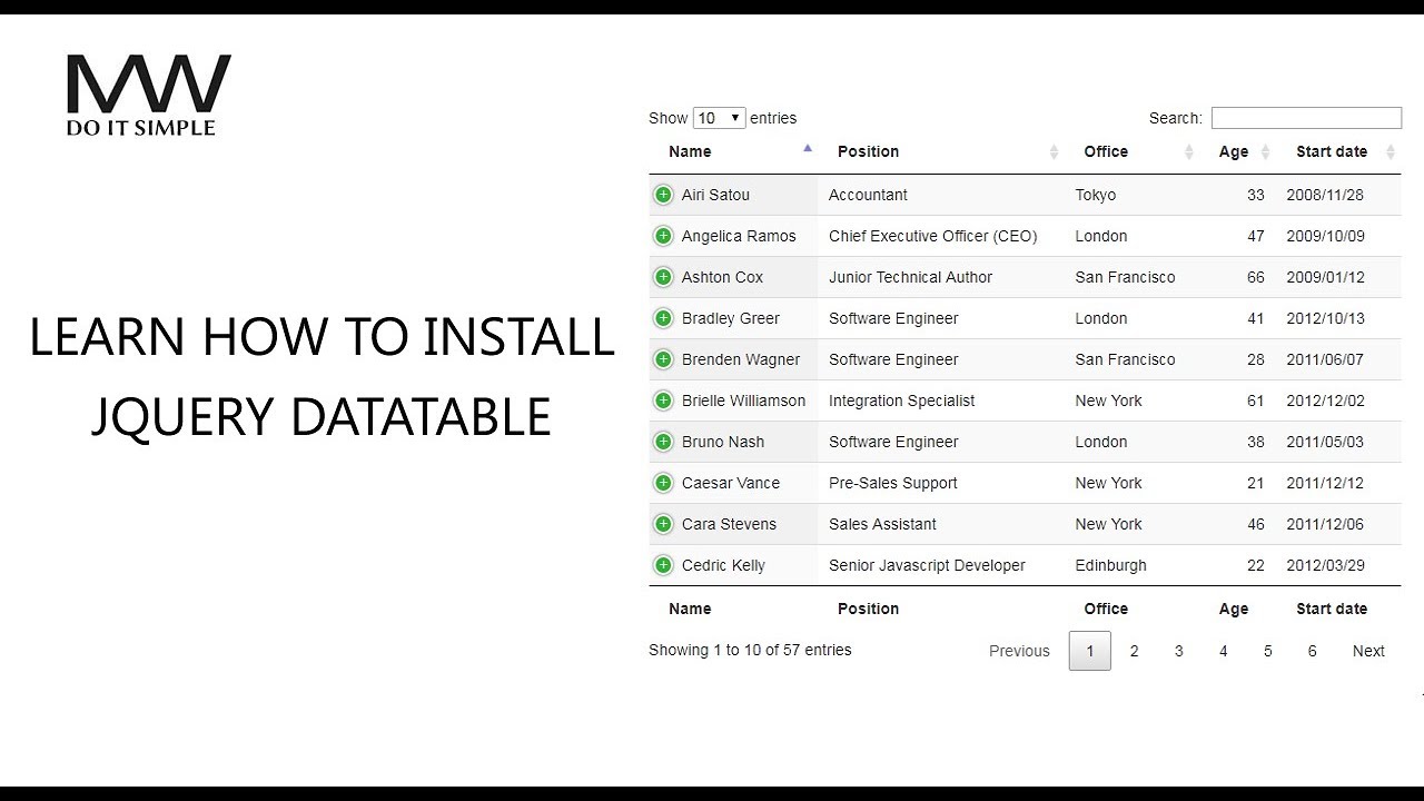 Install Jquery Datatable with instant search | Jquery Tutorial | Masterwww