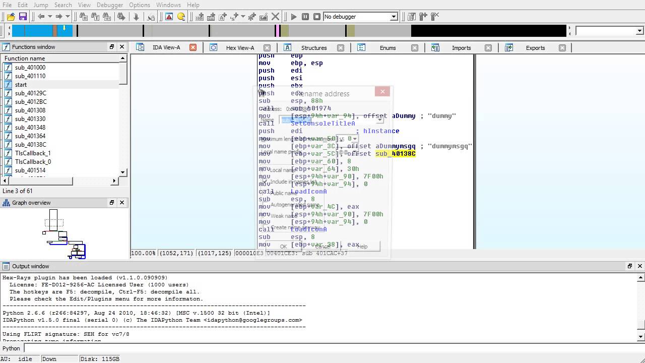 IDA Dummy Dissassembly