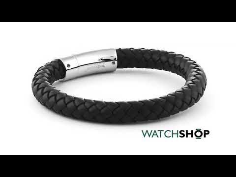 Fred Bennett Men's Stainless Steel Black Leather Braid Bracelet (B3672)