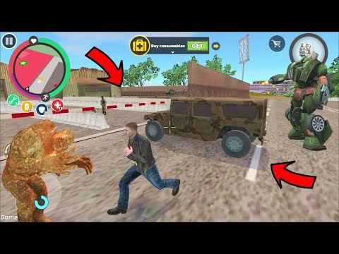 Rope Hero Vice Town - (Stone Giant Man with Khaki Army Jeep) Giant Man Throws Khaki Jeep in Military