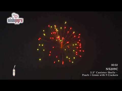 NS209C - 2.5" Peach + Green with 5 Crackers (Canister/Cylinder)