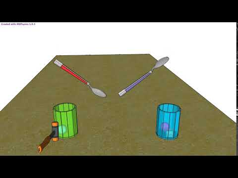 Reto con cucharas 05. Simulación 3D con SketchUp. MSPhysics.