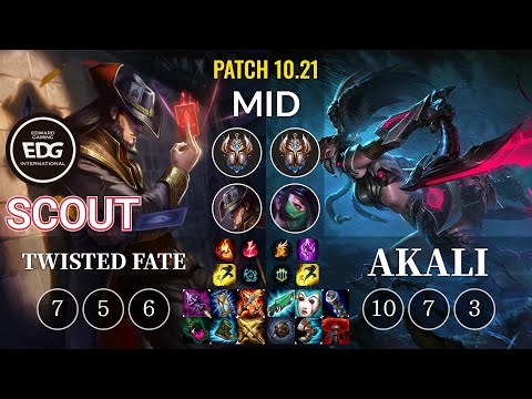 EDG Scout Twisted Fate vs Akali Mid - KR Patch 10.21