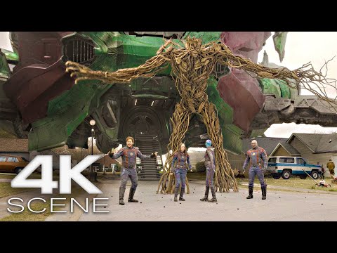 KAIJU Groot vs Hostile Crowd (2023) 4K SCENE | Guardians Of The Galaxy Vol. 3 Movie Clip
