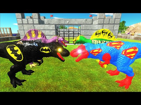 BATMAN VS SUPERMAN T REX CASTLE TEAM DEATH RUN - Animal Revolt Battle Simulator