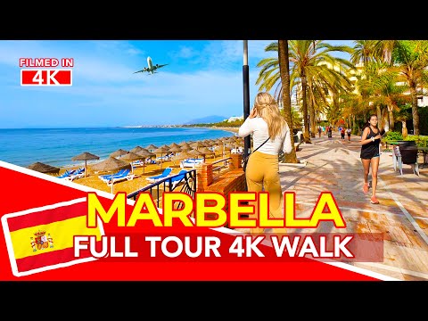 MARBELLA TOUR 🇪🇸 Beach walk in Marbella Costa Del Sol Spain 4K Walking Tour