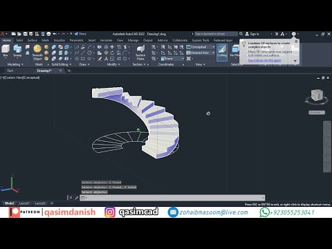 How to Draw Circular Stair 3D in AutoCAD 2022 - QasimCAD