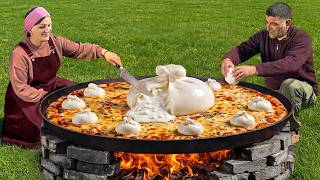 Huge Pizza With Homemade Cheese For A Village Feast!