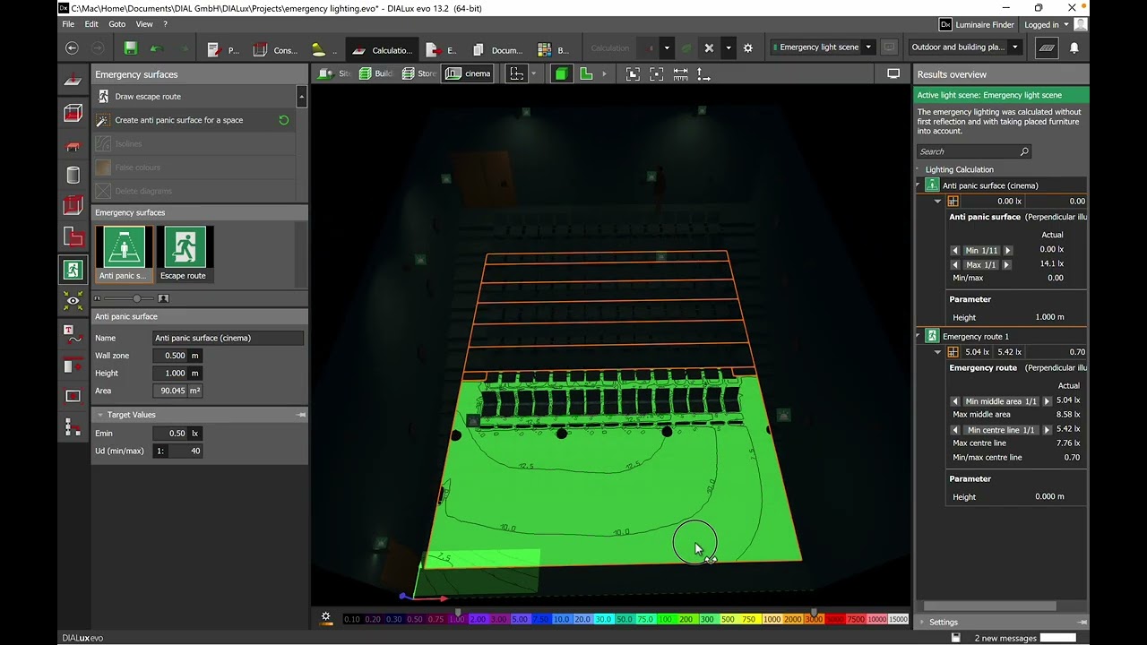Emergency lighting and the average illuminance