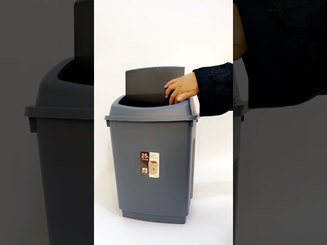 درام زبالة بلاستيك رمادي بغطاء 25 لتر