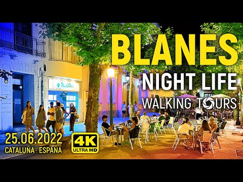 4K Blanes (Catalonia, Spain) Night Life Walking Tour • June 2022