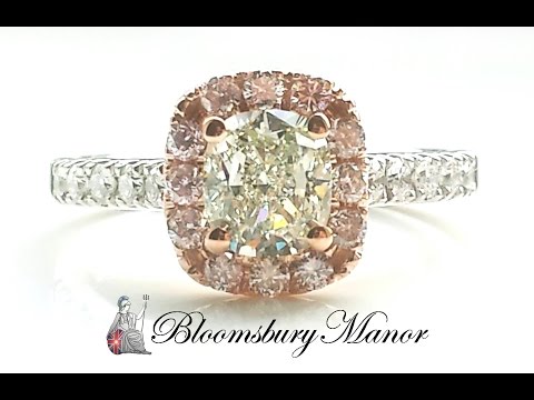 1.7ct Natural Green Diamond Engagement Ring with Natural Pink Diamond Halo - For Sale