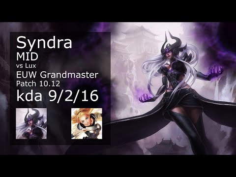Syndra Mid vs Lux - EUW Grandmaster 9/2/16 Patch 10.12 Gameplay