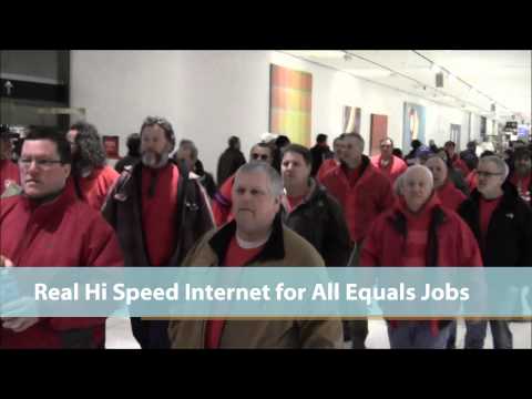 Picketing in Albany for Good Jobs and High Speed Internet for All!