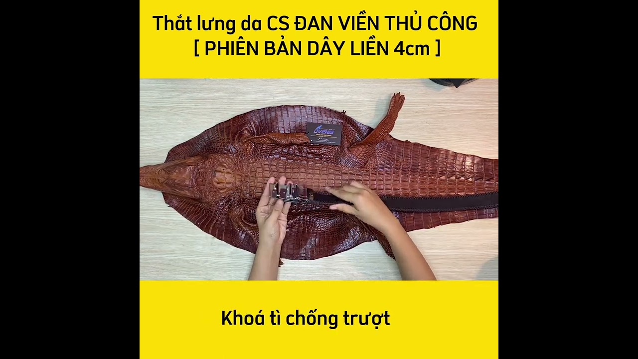 Thắt lưng da cá sấu nam [PHIÊN BẢN DÂY LIỀN 4.0 CAO CẤP] đan viền thủ công rất đẹp! N53N_V (mặt vàng)