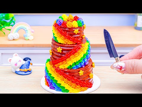 Ultimate Miniature Rainbow Buttercream Cake Decorating🌈Rainbow Cake Decorating Ideas By Amazing Cake