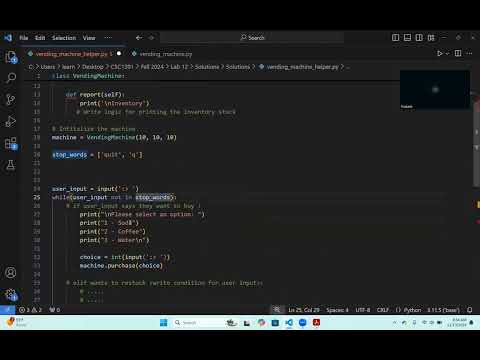 Introducing Class And Vending Machine Problem Python