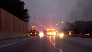 preview picture of video 'Truck ablaze on North Interstate 71 in Blue Ash OH Lots Of Black Smoke'