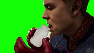 Homelander drinks milk in Mortal Kombat 1 green screen