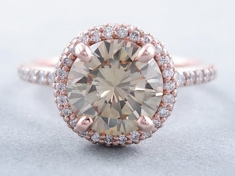 2.41 ctw Round Cut Natural Chocolate & Champage VS2 Diamond Engagement Ring - BigDiamondsUSA
