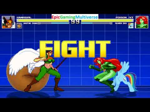 Hawkgirl And Annoying Orange VS Poison Ivy And Rainbow Dash In A MUGEN Match / Battle / Fight