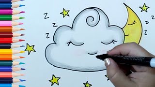Como desenhar nuvem fofa | NUVEM FOFA | como colorir #comodesenhar