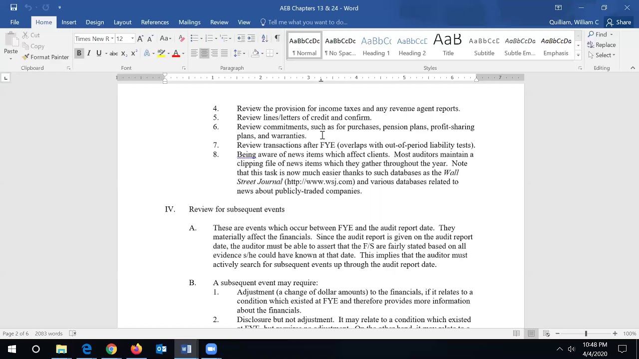 Auditing Chapter 24 Discussion