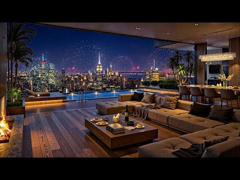 New Year's Eve Ambience at New York 🌆 Cozy Apartment with Tender Jazz Saxophone Music & Fireworks 🎇