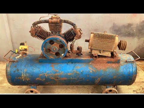 Old Rusty Damaged Large Capacity Air Compressor Restoration // Restoring Old Air Compressor Engine