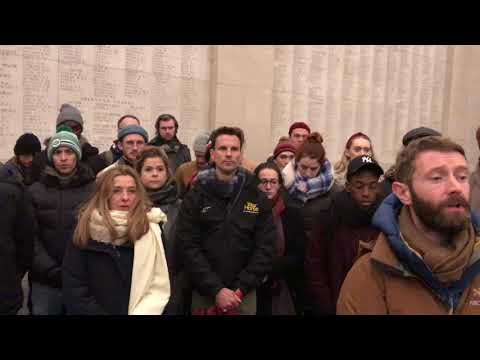 Cast & Crew of War Horse sing at the Last Post ceremony at the Menin Gate. Dec 9, 2019