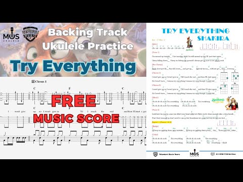 Try Everything - Ukulele Tutotrial - Free Score - Play & Sing Practice - Zootopia - Backing Track