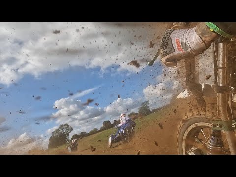 On board a 1000cc RH Sidecar grasstrack bike with Bradley Reynolds & Conor Measor.