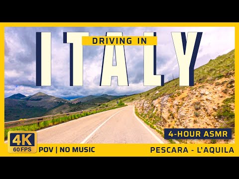 Italy Driving 4K | Pescara to L'Aquila: The Ultimate Abruzzo Road Trip | 4-Hour ASMR, No Music