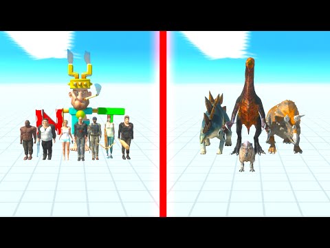 MODERN HUMANS Team vs HERBIVORE DINOSAURS Team - Animal Revolt Battle Simulator ARBS