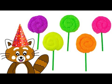 Pukkins gör roliga klubbor i slime lera - Lek och lär dig färger