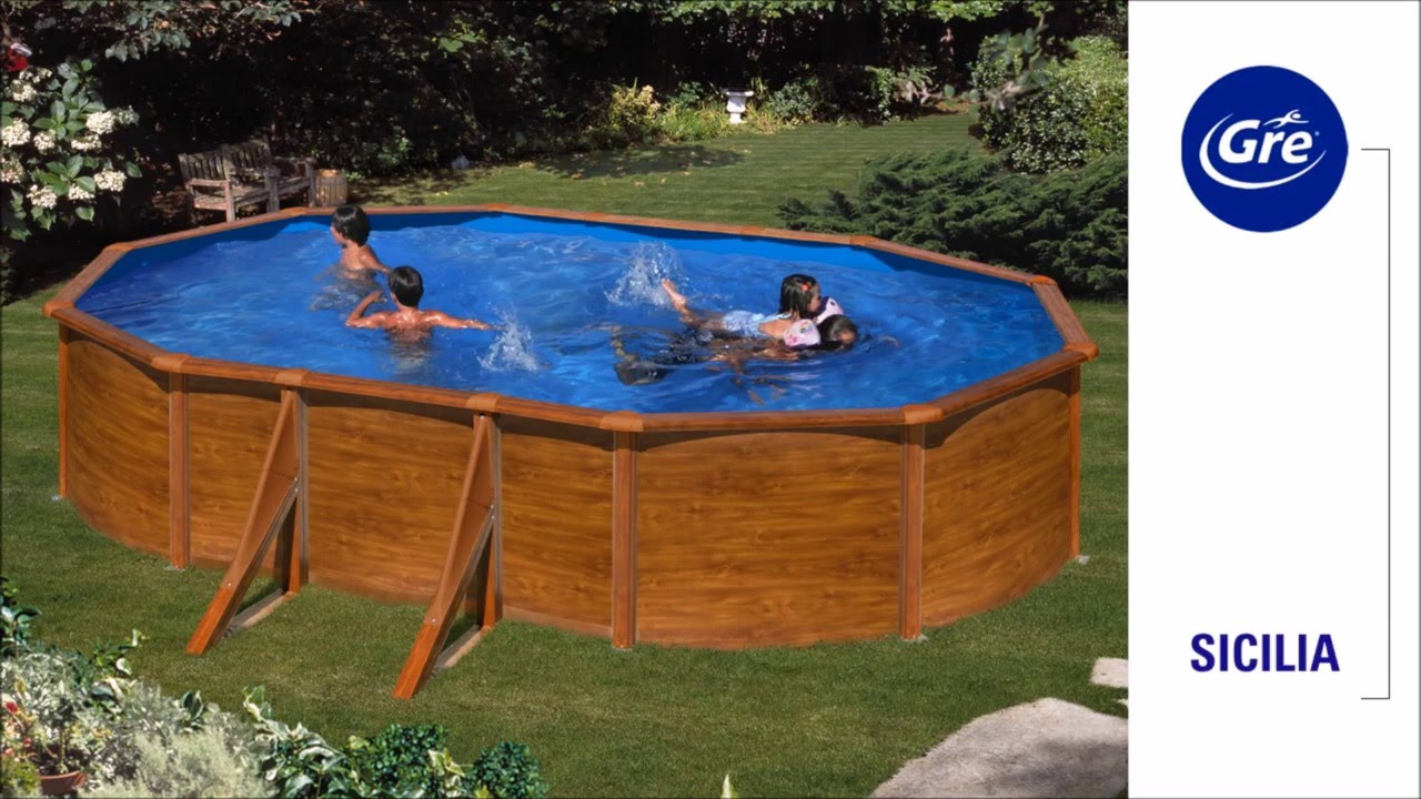 Piscine acier Gré aspect bois Sicilia ovale Piscine acier Gré aspect bois Sicilia ovale