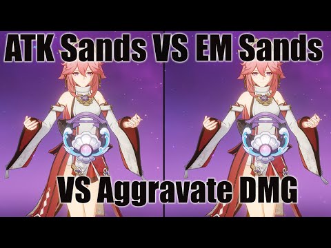 Yae Miko Atk Sands VS EM Sands and Aggravate DMG difference - Genshin impact