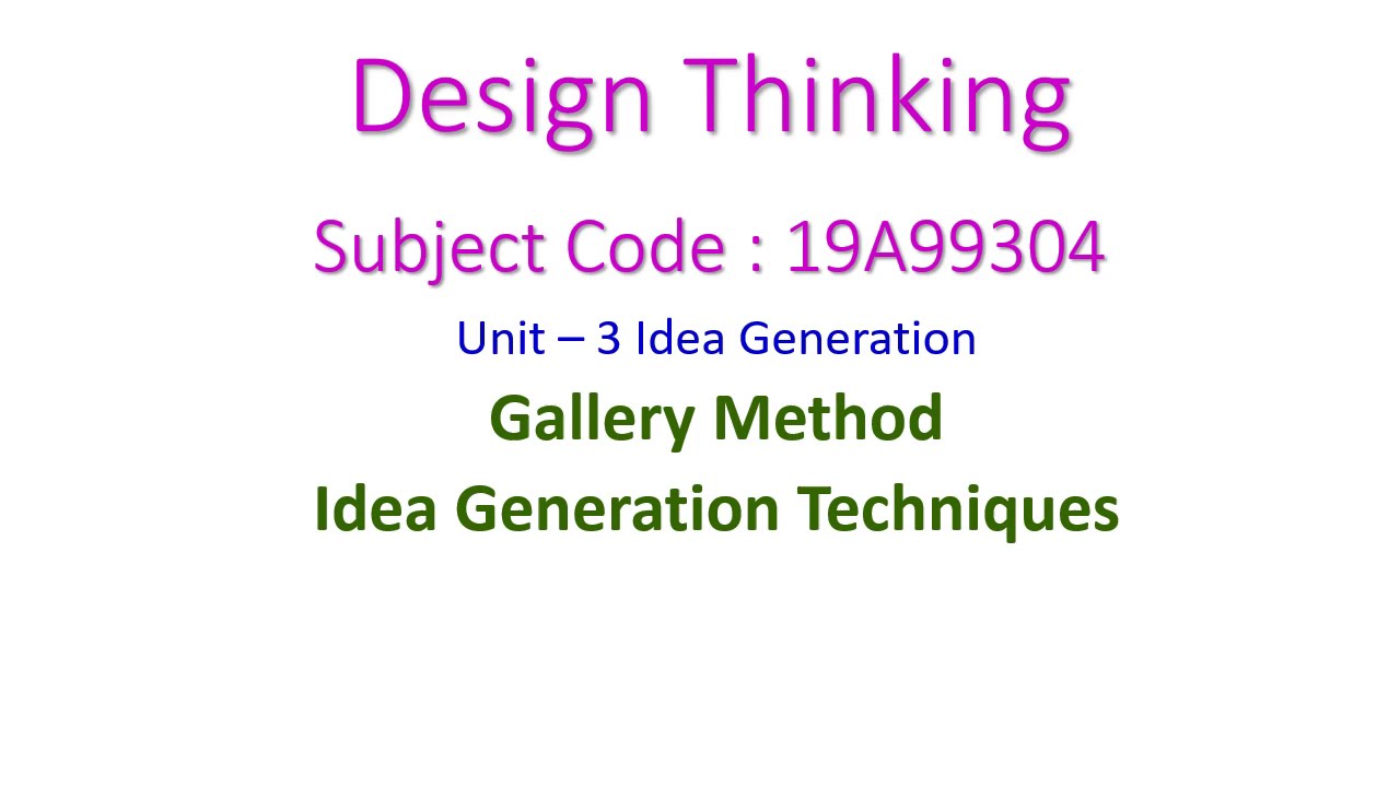 Gallery Method from Idea Generation Techniques - Design Thinking - 19A99304 - Unit-3
