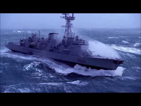 Military ship in extreme storm