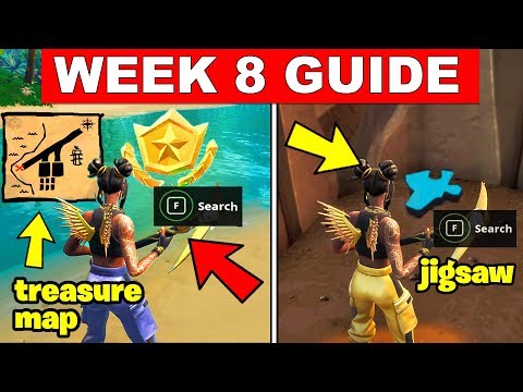 Fortnite ALL Season 8 Week 8 Challenges Guide! Search the Treasure Map Signpost,Jigsaw Puzzle Pieces