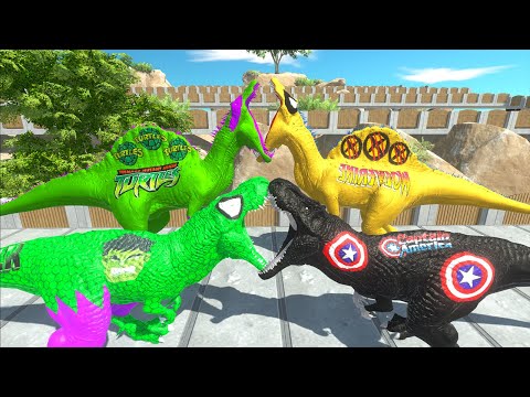 HULK T-REX VS NINJA DINOSAURS DEATH RUN PARALLEL BRIDGE - Animal Revolt Battle Simulator