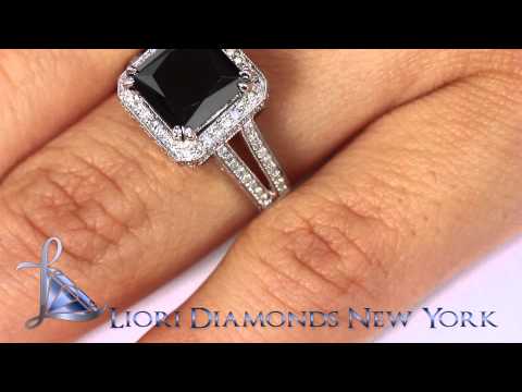 BDR-025 - 3.76 Carat Certified Princess Cut Black Diamond Engagement Ring 14k White Gold