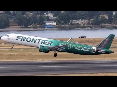 Frontier Airlines Airbus A321-271NX [N603FR] (America's Green Airline Livery) Takeoff from PDX